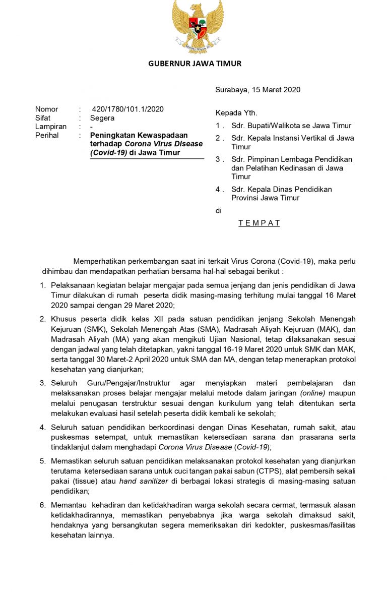 Peningkatan Kewaspadaan Corona Virus Disease (COVID-19)